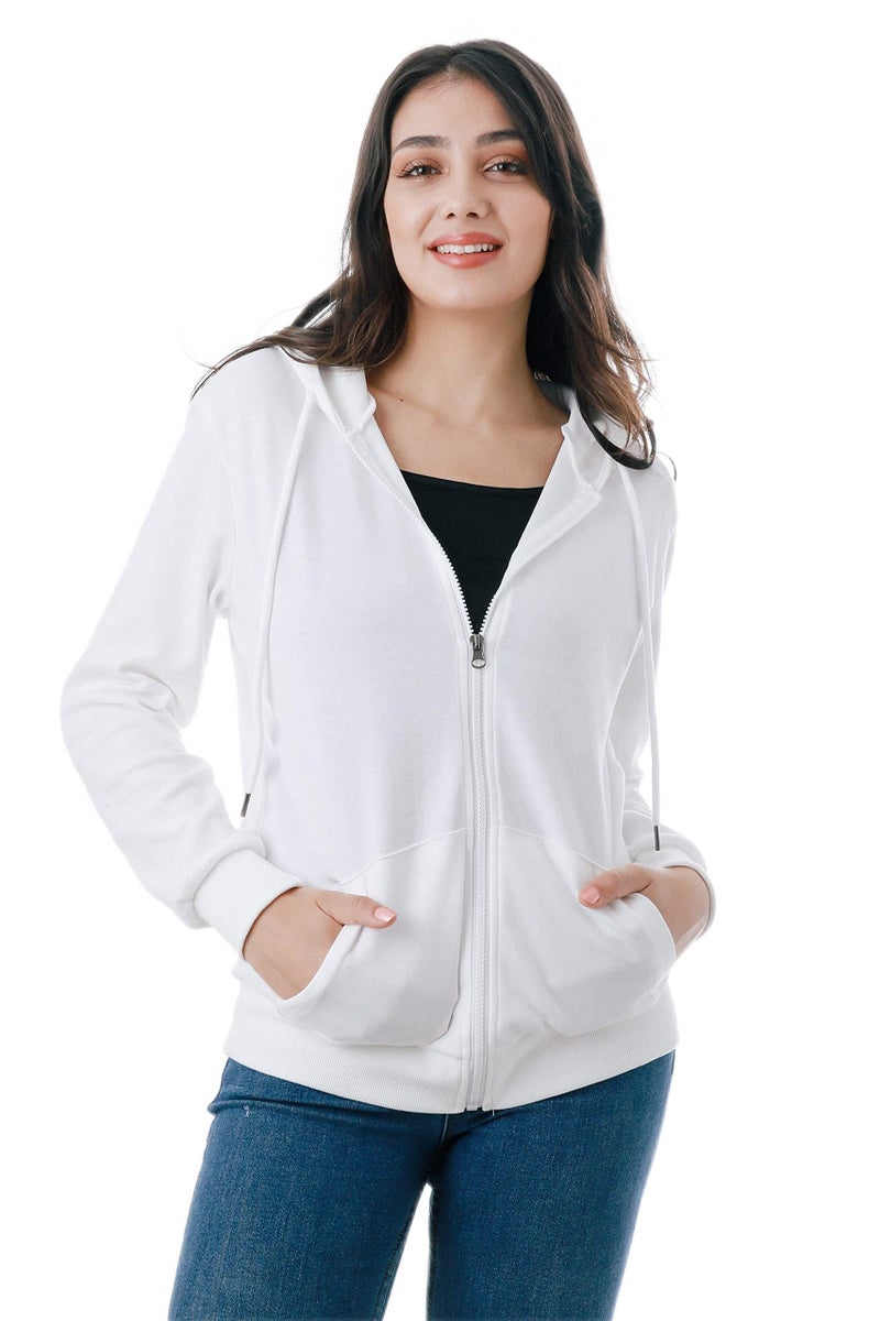 GIVON Women's Lightweight Zip Up Hoodie â€“ Long Sleeve Thin Casual Hooded Jacket, Plus DCF200-WHITE-XS - Image 1